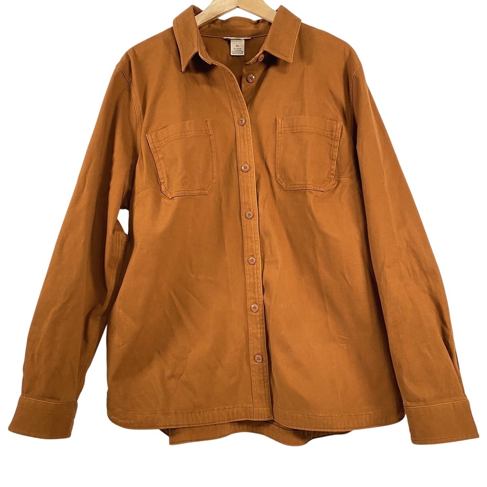Duluth Trading Co Womens‎ Blue Ridge Moleskin Stretch Button Up Shirt XL Orange